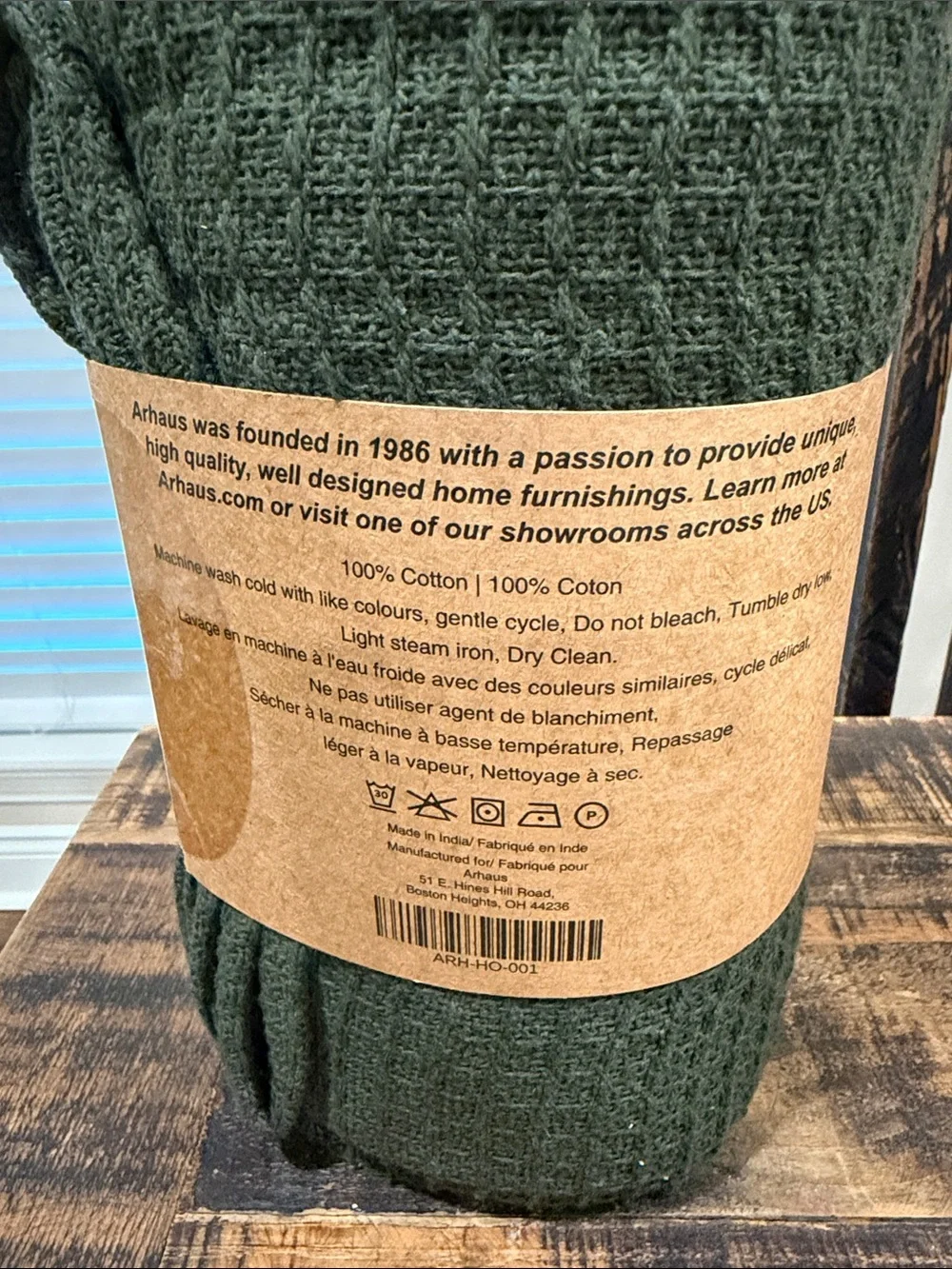 Arhaus Dark Green Waffle Throw Blanket